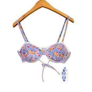 Cider Floral Lace Bikini Top NEW Size Medium Underwire Purple Pastel Swimsuit